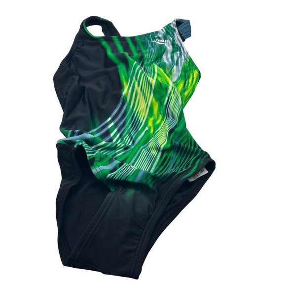 The Finals Girl’s Pipeline Super V-Back Swimsuit, Green/Black, Sz. 20 - Picture 4 of 10